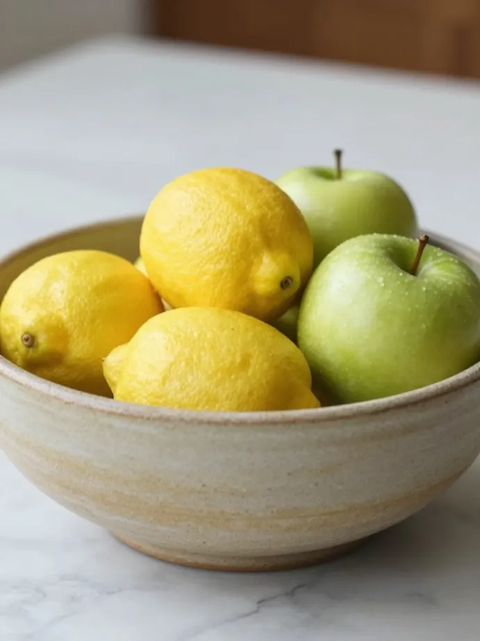 kitchen counter decor ideas
Swap the Fruit Bowl for a Sculptural Ceramic or Stone Bowl