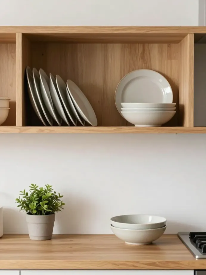 kitchen counter decor ideas
Use Open Shelving Above the Counter for a Few Curated Objects