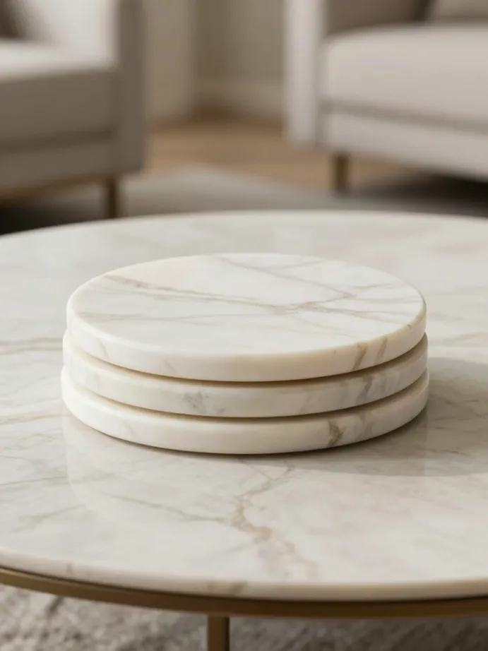 coffee table decor ideas Use a Marble Coaster Set as Decor