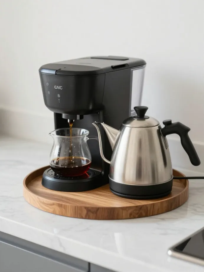 kitchen counter decor ideas
Add a Wooden Tray for Daily Essentials