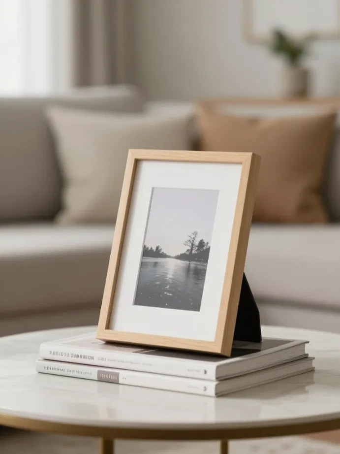 coffee table decor ideas Add a Small Framed Print or Leaning Art