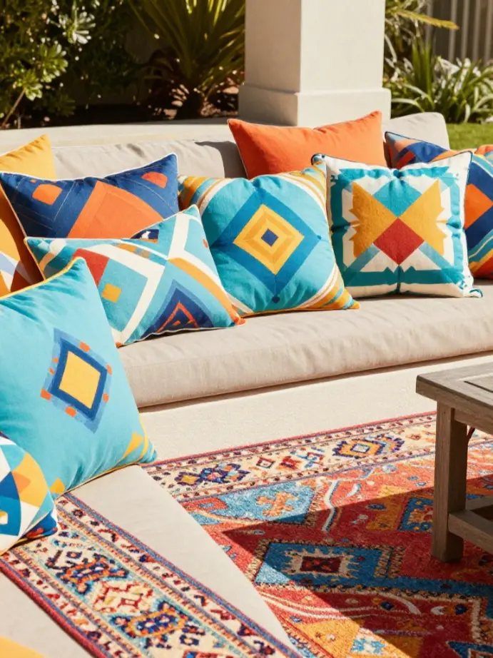 outdoor decor ideas
Outdoor Rugs and Pillows in Bold Prints