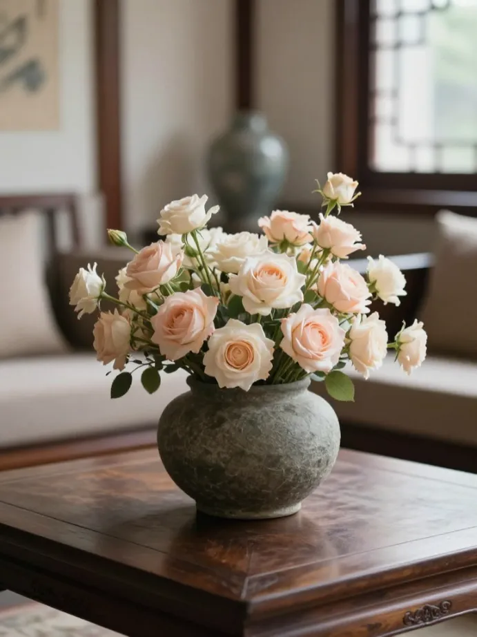 coffee table decor ideas Add Fresh or Faux Florals in a Low Bowl Vase