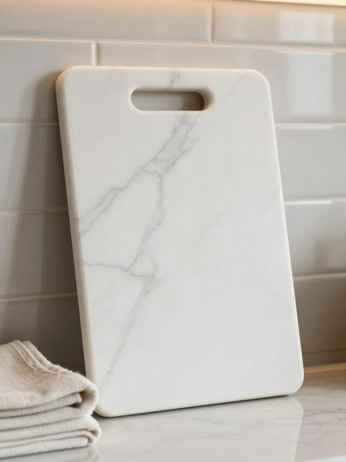 kitchen counter decor ideas
Add a Wooden or Marble Cutting Board as a Backsplash Object