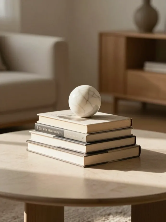 coffee table decor ideas Layer Books With a Decorative Object on Top