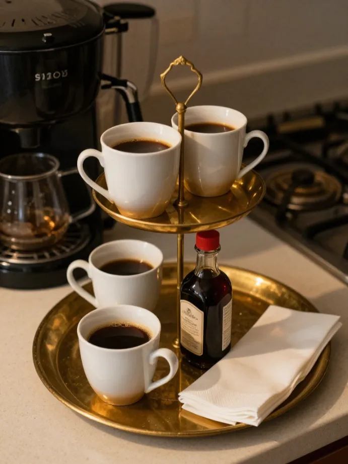 kitchen counter decor ideas
Introduce a Tiered Tray Near the Coffee Station