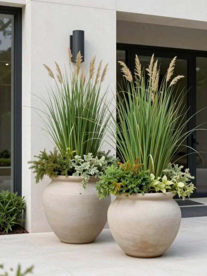 outdoor decor ideas Oversized Planters for a Bold Green Statement