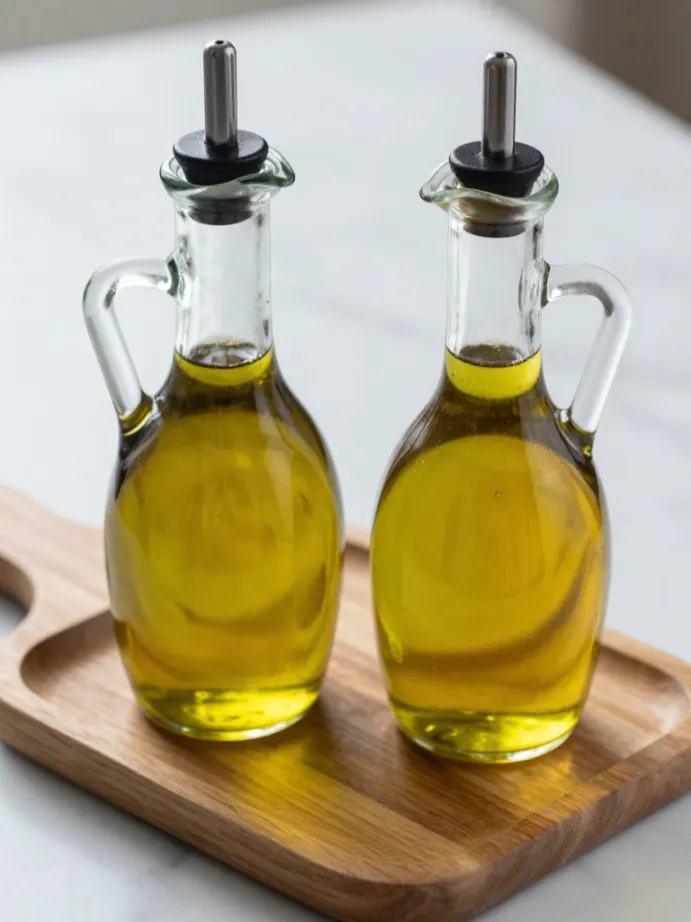 kitchen counter decor ideas
Display Olive Oil and Vinegar in Matching Glass Bottles
