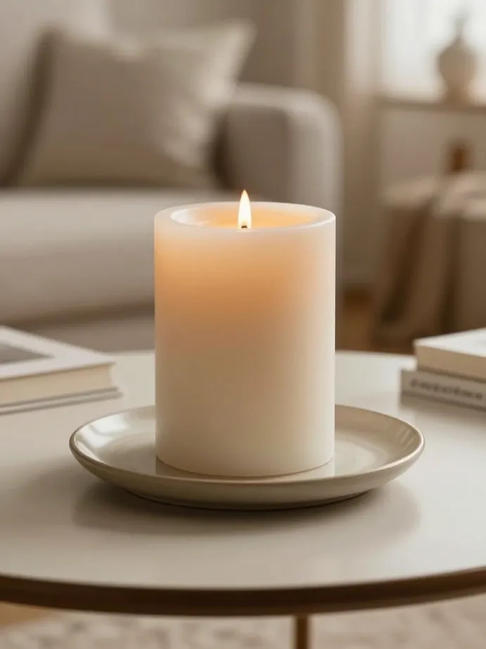 coffee table decor ideas Use a Single Statement Candle