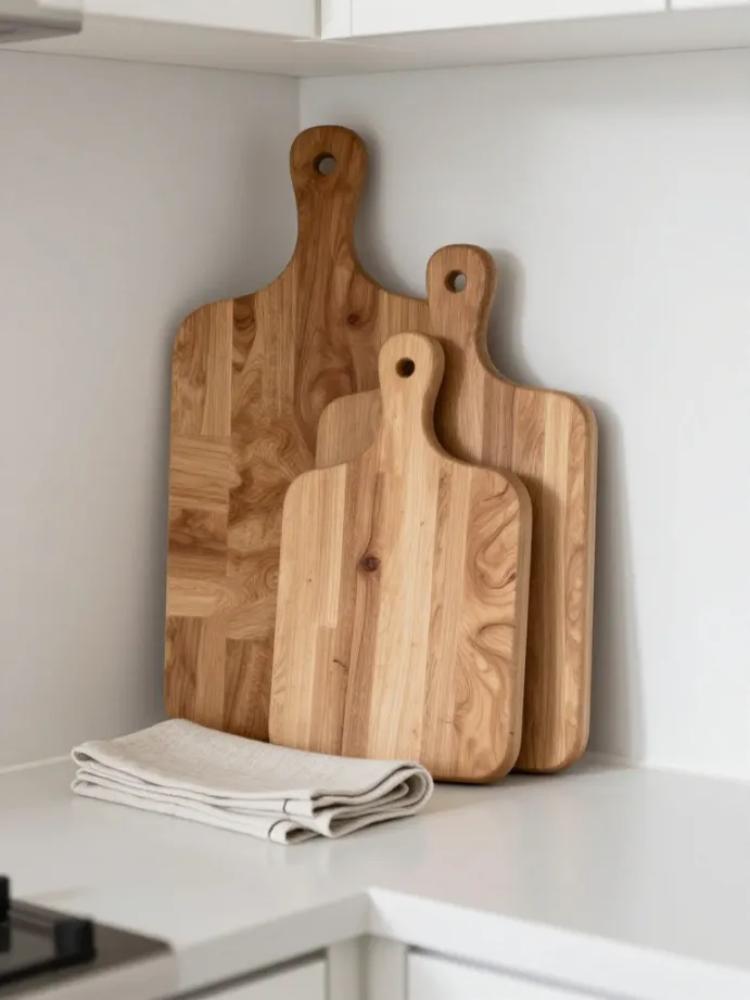kitchen counter decor ideas
Add a Small Cutting Board Stack With a Linen Napkin